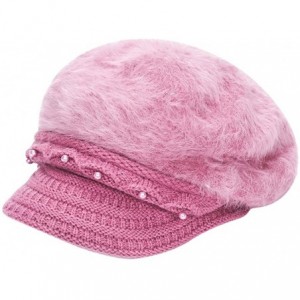 Berets Fashion Women's Warm Thicken Wool Berets Hat Winter Plush Pearl Knit Wide Wide-Brimmed Hat Cap - Purple - C2192ZQW92M ...