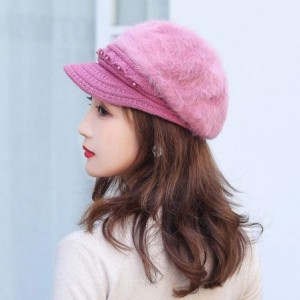 Berets Fashion Women's Warm Thicken Wool Berets Hat Winter Plush Pearl Knit Wide Wide-Brimmed Hat Cap - Purple - C2192ZQW92M ...