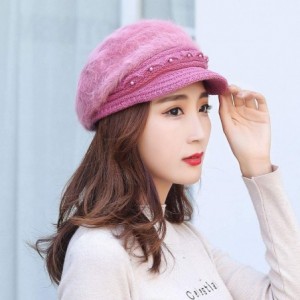 Berets Fashion Women's Warm Thicken Wool Berets Hat Winter Plush Pearl Knit Wide Wide-Brimmed Hat Cap - Purple - C2192ZQW92M ...