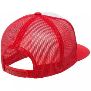 Baseball Caps Yupoong 6006 Flatbill Trucker Mesh Snapback Hat with NoSweat Hat Liner - White Front/Red - CG18O8E27AR $14.80