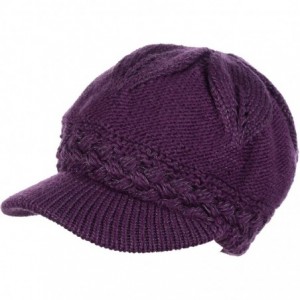 Newsboy Caps Womens Winter Chic Cable Warm Fleece Lined Crochet Knit Hat W/Visor Newsboy Cabbie Cap - C218ZO4RXI9 $32.43