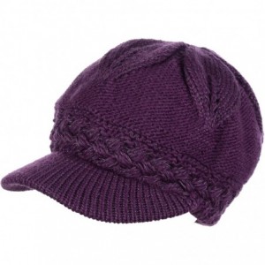 Newsboy Caps Womens Winter Chic Cable Warm Fleece Lined Crochet Knit Hat W/Visor Newsboy Cabbie Cap - C218ZO4RXI9 $17.77