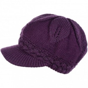 Newsboy Caps Womens Winter Chic Cable Warm Fleece Lined Crochet Knit Hat W/Visor Newsboy Cabbie Cap - C218ZO4RXI9 $17.77