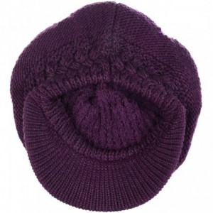 Newsboy Caps Womens Winter Chic Cable Warm Fleece Lined Crochet Knit Hat W/Visor Newsboy Cabbie Cap - C218ZO4RXI9 $17.77