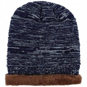 Skullies & Beanies Men Winter Skull Cap Beanie Large Knit Hat with Thick Fleece Lined Daily - O - Navy Blue - CZ18ZGQA3UN $18.48