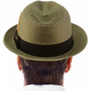 Fedoras Men's Handsome Feather Derby Fedora Tall Crown Upturn Curl Brim Hat - Gray - CV18DKHM0QY $31.36