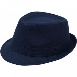 Fedoras Men's Classic Manhattan Structured Trilby Fedora Hat - Navy - C412O1AQOM2 $11.17