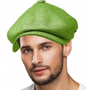 Newsboy Caps Men's 100% Linen Snap Front Newsboy Drivers Cabbie Gatsby Apple Cap Hat - Solid Olive - CQ1962T5U8O $21.50