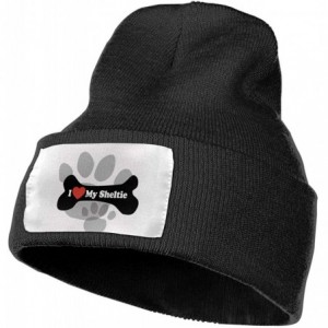 Skullies & Beanies Women & Men I Love My Sheltie Dog Paw Print Winter Warm Beanie Hats Stretch Skull Ski Knit Hat Cap - Black...