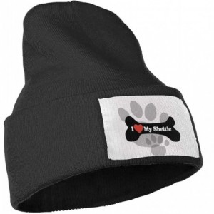 Skullies & Beanies Women & Men I Love My Sheltie Dog Paw Print Winter Warm Beanie Hats Stretch Skull Ski Knit Hat Cap - Black...