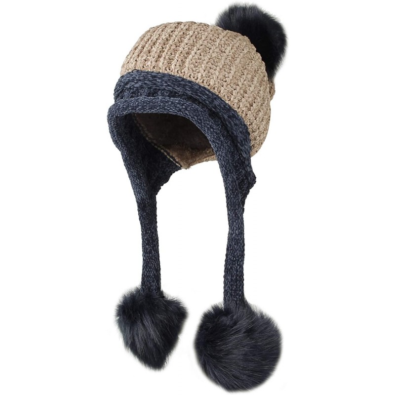 Skullies & Beanies Fleece Lining Thick Cable Knit Beanie Hat Pom Earflaps DZ70029 - Brown - CI18L74TG49 $21.27