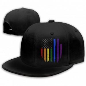Baseball Caps Gay LGBT Pride Rainbow Flag Snapback Flat Baseball Cap Men Adjustable - Black - CO18G277Z6K $16.38