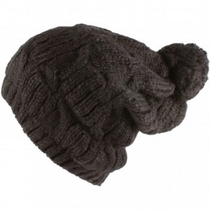 Skullies & Beanies Thick Crochet Knit Slouchy Pom Pom Beanie Winter Ski Hat - Charcoal078 - CA1208TFF1X $8.64