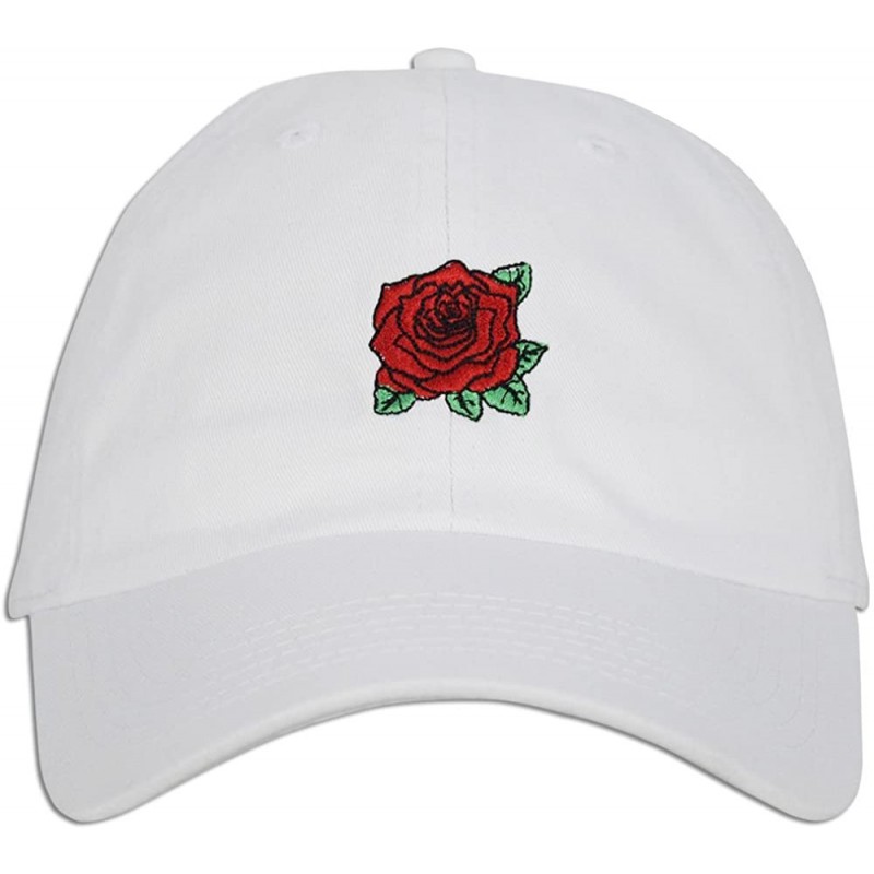 Baseball Caps Red Rose Embroidered Dad Cap Hat Adjustable Polo Style Unconstructed - White - CC1872WW82Z $12.08