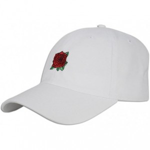 Baseball Caps Red Rose Embroidered Dad Cap Hat Adjustable Polo Style Unconstructed - White - CC1872WW82Z $12.08