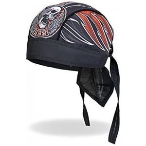 Skullies & Beanies Stiches Wing Winged Skull Black Orange White Pinstripe Head Wrap Durag Biker - C312DAAABS1 $13.31