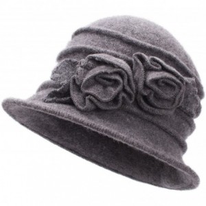 Skullies & Beanies 1920s Gatsby Womens Flower Wool Warm Beanie Bow Hat Cap Crushable A287 - Gray - CB1263WXZFR $25.08