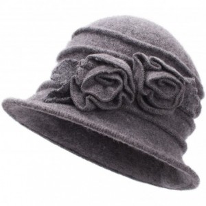 Skullies & Beanies 1920s Gatsby Womens Flower Wool Warm Beanie Bow Hat Cap Crushable A287 - Gray - CB1263WXZFR $13.04