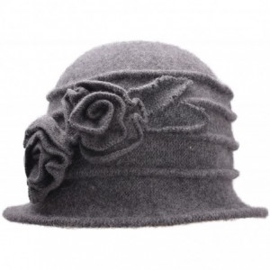 Skullies & Beanies 1920s Gatsby Womens Flower Wool Warm Beanie Bow Hat Cap Crushable A287 - Gray - CB1263WXZFR $13.04