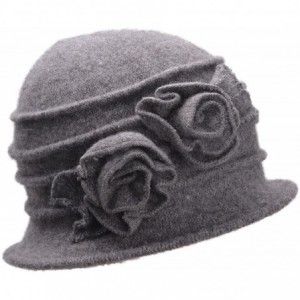Skullies & Beanies 1920s Gatsby Womens Flower Wool Warm Beanie Bow Hat Cap Crushable A287 - Gray - CB1263WXZFR $13.04