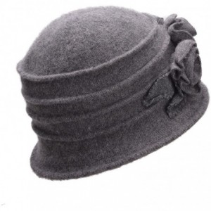 Skullies & Beanies 1920s Gatsby Womens Flower Wool Warm Beanie Bow Hat Cap Crushable A287 - Gray - CB1263WXZFR $13.04