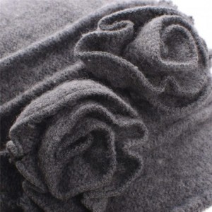 Skullies & Beanies 1920s Gatsby Womens Flower Wool Warm Beanie Bow Hat Cap Crushable A287 - Gray - CB1263WXZFR $13.04