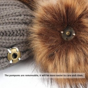 Skullies & Beanies Winter Women's Winter Knit Wool Beanie Hat with Double Faux Fur Pom Pom Ears - Grey - CM186RCLQH2 $13.71