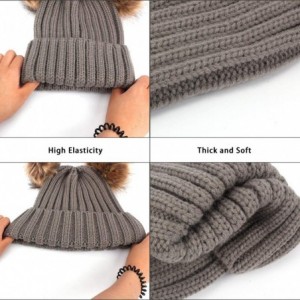 Skullies & Beanies Winter Women's Winter Knit Wool Beanie Hat with Double Faux Fur Pom Pom Ears - Grey - CM186RCLQH2 $13.71