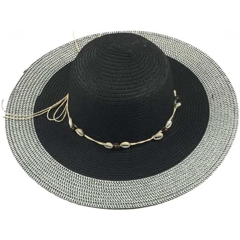Visors Wide Brim Large Bow Floppy Summer Straw Sun Hat - 7139 Black - C417YCCZ5N5 $27.47