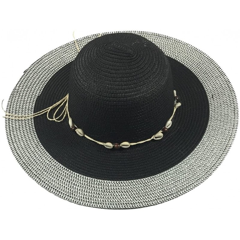 Visors Wide Brim Large Bow Floppy Summer Straw Sun Hat - 7139 Black - C417YCCZ5N5 $14.09