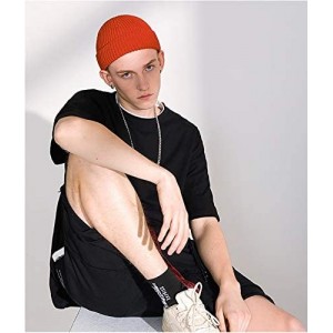 Skullies & Beanies Swag Wool Knit Cuff Short Fisherman Beanie for Men Women- Winter Warm Hats - 1shorter Style Orange - CW18Y...