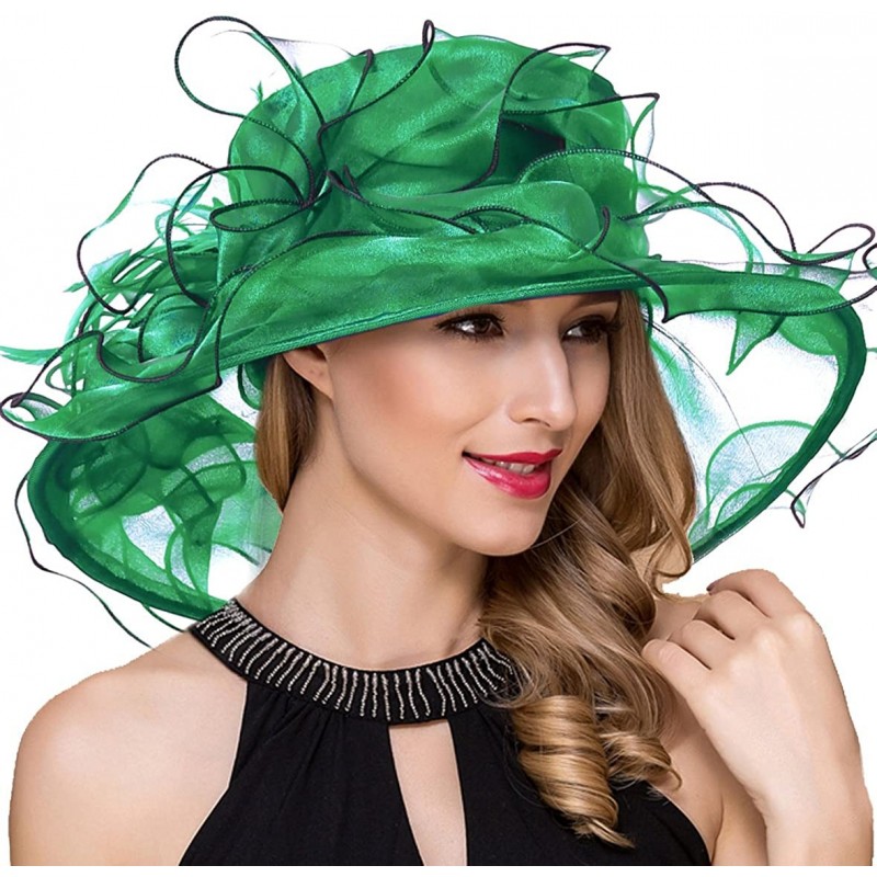 Sun Hats Womens Kentucky Derby Church Dress Fascinator Tea Party Wedding Hats S056 - Green - CL18CMTT628 $23.89