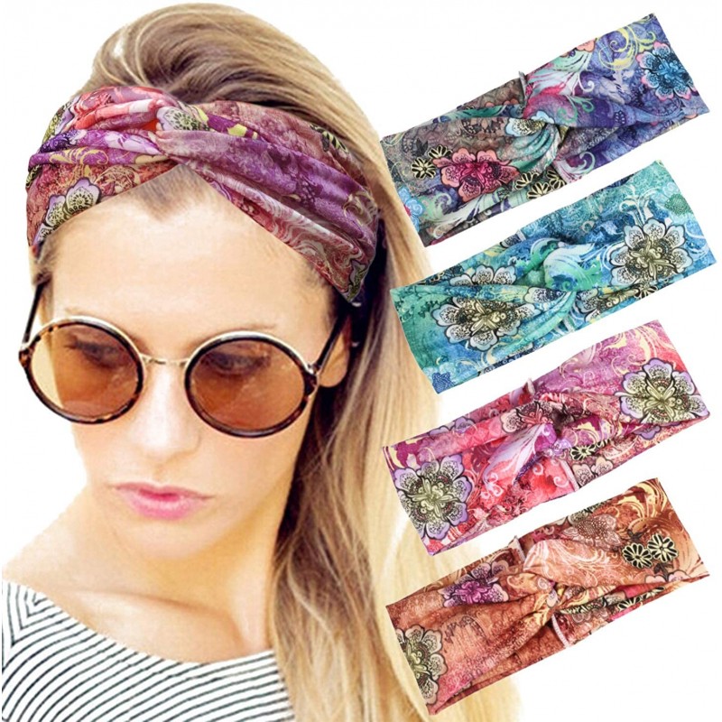 Headbands 4 Pack Women Headband Boho Floal Style Criss Cross Head Wrap Hair Band - Style7 - CN18Z0W5NYX $14.60