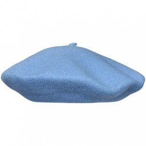 Berets Women's Wool Solid Color Classic French Beret Beanie Hat - Sky Blue - CH196AMMR0K $9.91