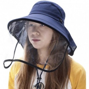 Sun Hats Summer Bill Flap Cap UPF 50+ Cotton Sun Hat with Neck Cover Cord for Women - 00020_navy(with Face Shield) - C112E6X5...