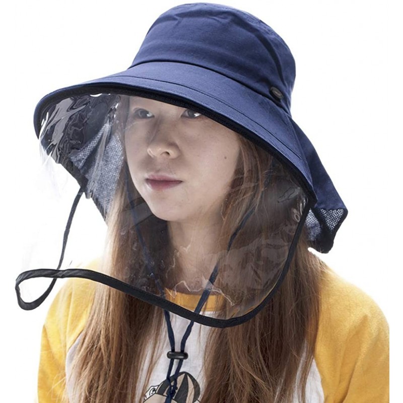 Sun Hats Summer Bill Flap Cap UPF 50+ Cotton Sun Hat with Neck Cover Cord for Women - 00020_navy(with Face Shield) - C112E6X5...