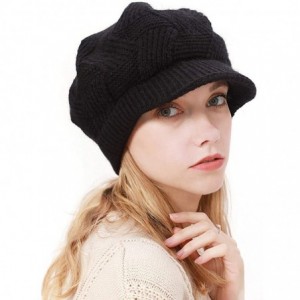 Skullies & Beanies Womens Winter Hat Newsboy Hat with Visor Cable Crochet Beanie Hat - Black-style2 - CZ11E02NVKH $11.53