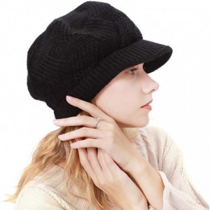 Skullies & Beanies Womens Winter Hat Newsboy Hat with Visor Cable Crochet Beanie Hat - Black-style2 - CZ11E02NVKH $11.53