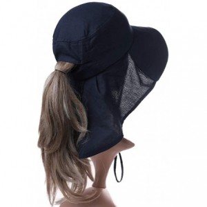 Sun Hats Summer Bill Flap Cap UPF 50+ Cotton Sun Hat with Neck Cover Cord for Women - 00020_navy(with Face Shield) - C112E6X5...