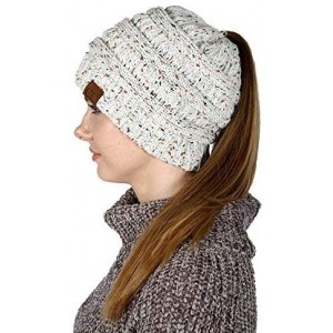 Skullies & Beanies Beanie Ponytail Beanie Messy bun Beanie Soft Warm Cable Winter Chunky Skull Cap - Confetti Ivory - CH189XH...