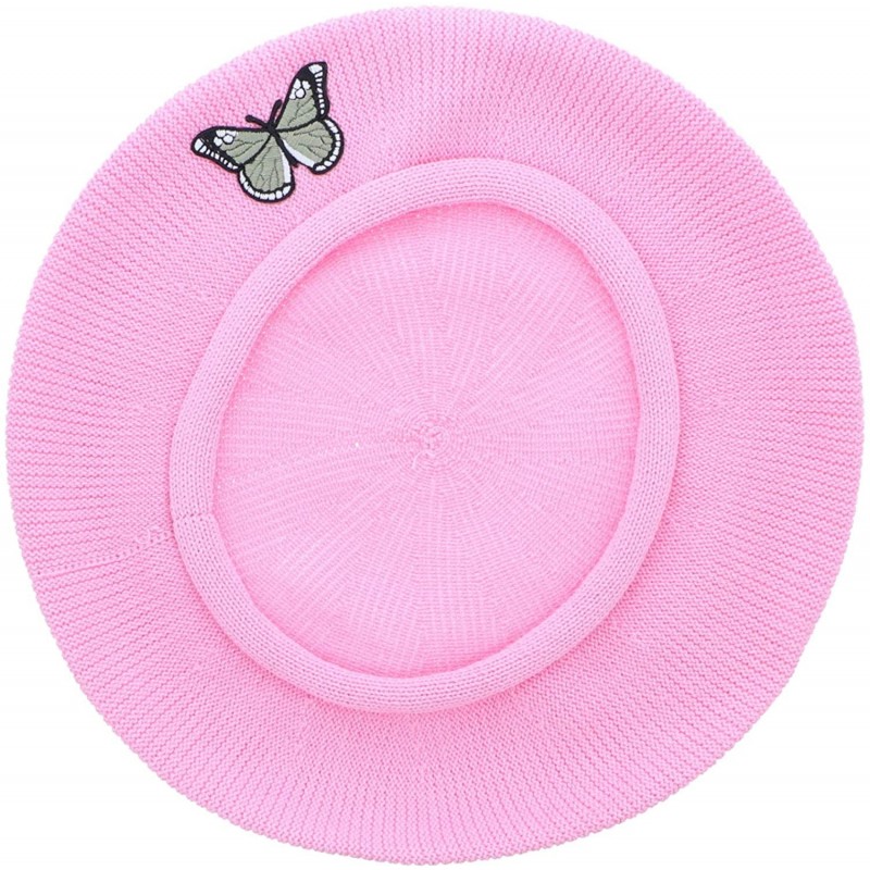 Berets Green Butterfly on Beret for Women 100% Cotton - Pink - C118OTNS7ZK $17.69