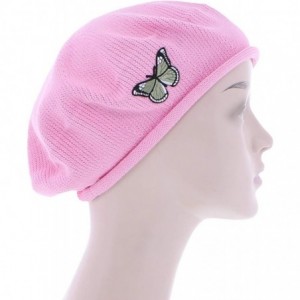 Berets Green Butterfly on Beret for Women 100% Cotton - Pink - C118OTNS7ZK $17.69