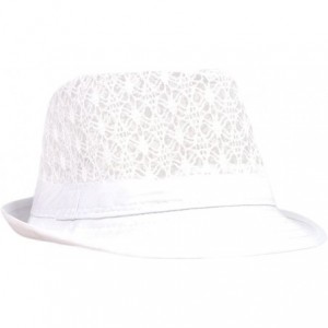 Fedoras Women's Eyelet Summer Short Brim Trilby Fedora Hat - White - C612HAJ3MC7 $12.34