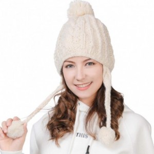 Skullies & Beanies Women Knit Beanie Snow Winter Hat Ski Cap with Pom for Girl Cold Weather 54-60cm - 16203-beige - C318II3XQ...