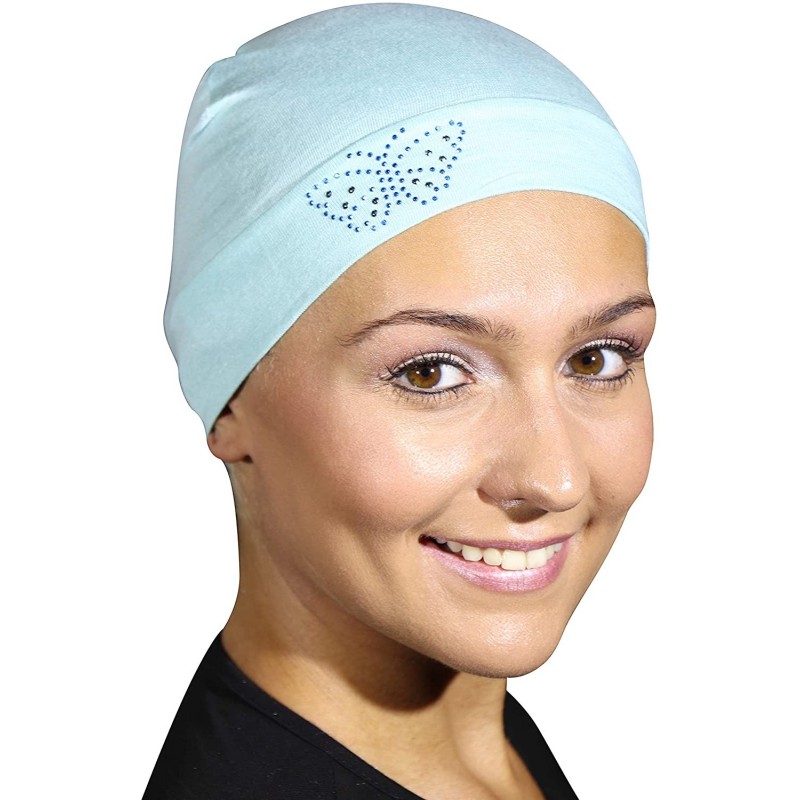 Skullies & Beanies Blue Stud Butterfly Chemo Sleep Cap Beanie - Mint - CN12MY9FQMB $14.42