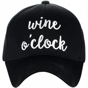 Baseball Caps Women's Embroidered Quote Adjustable Cotton Baseball Cap- Wine o'clock- Black - C8180QC4A6R $12.03