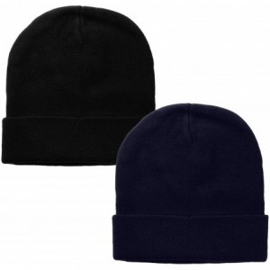 Skullies & Beanies Men Women Knitted Beanie Hat Ski Cap Plain Solid Color Warm Great for Winter - 2pcs Black & Navy - CQ18KYZ...