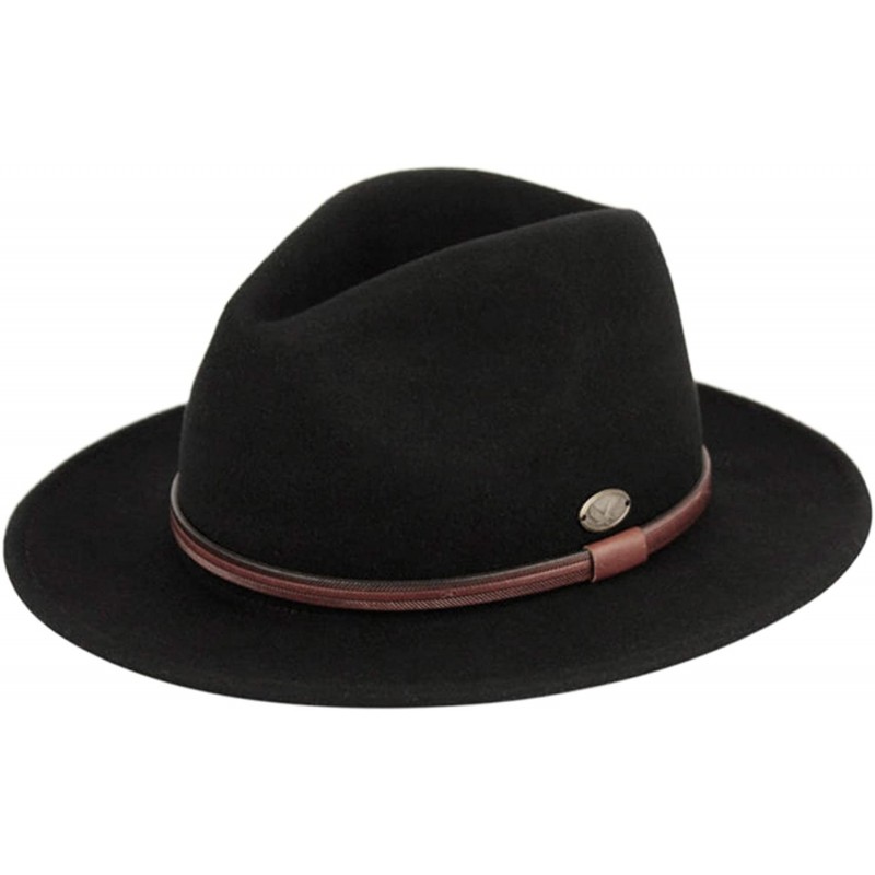 Fedoras Indiana Jones Style Men's Wool Felt Outback Fedora with Grosgrain or Faux Leather Band - He61black - C618LDID73Y $46.30