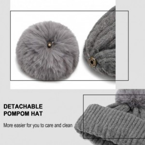 Skullies & Beanies Womens Winter Thick Cable Knit Warm Soft Hats Skull Detachable Pom Pom Cap Cuff Beanie - CX1936WND87 $17.44