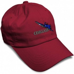 Baseball Caps Custom Soft Baseball Cap Corsair Aircraft Name Embroidery Twill Cotton - Burgundy - CA18ZO3ML06 $14.51